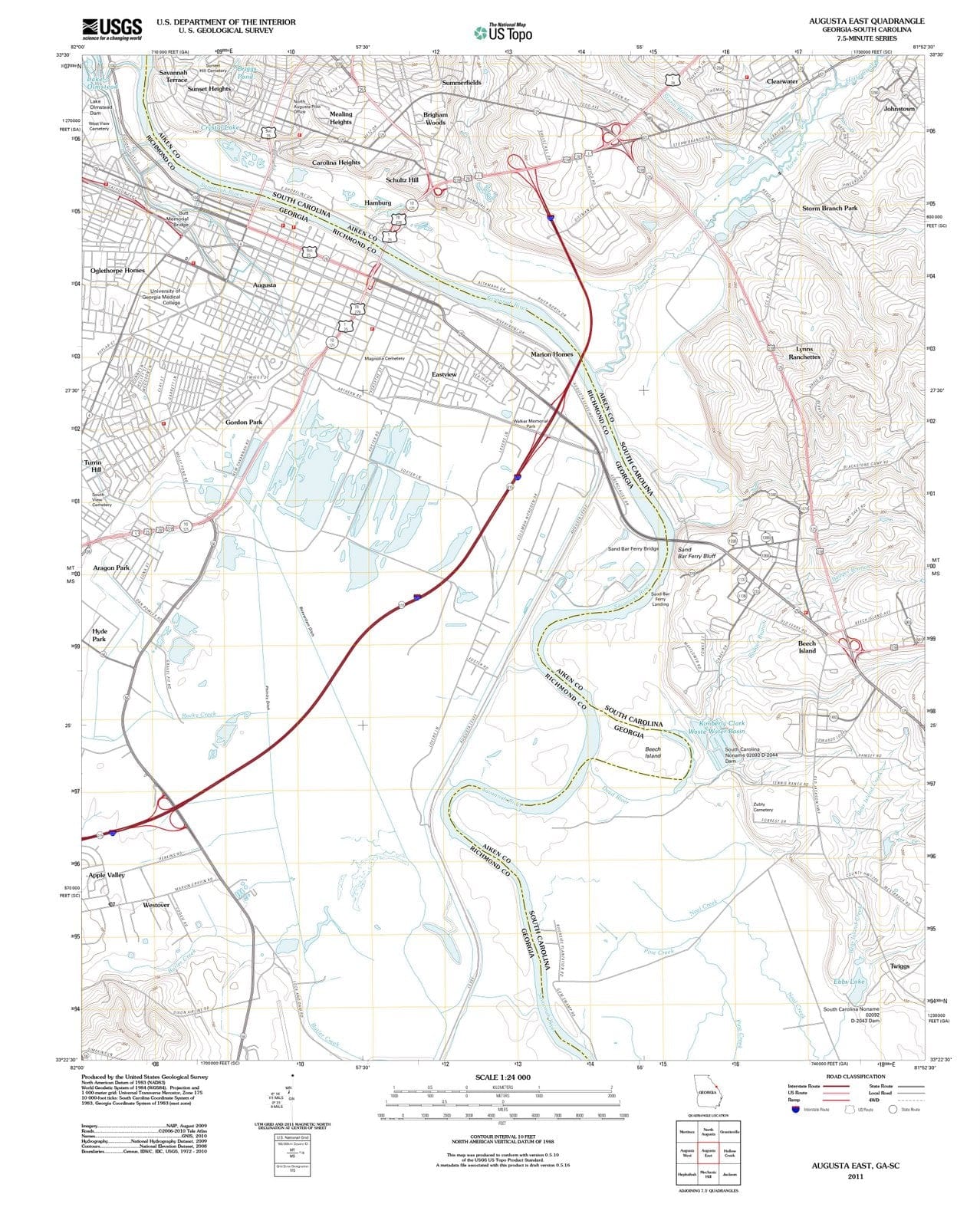 2011 Augusta East, GA - Georgia - USGS Topographic Map