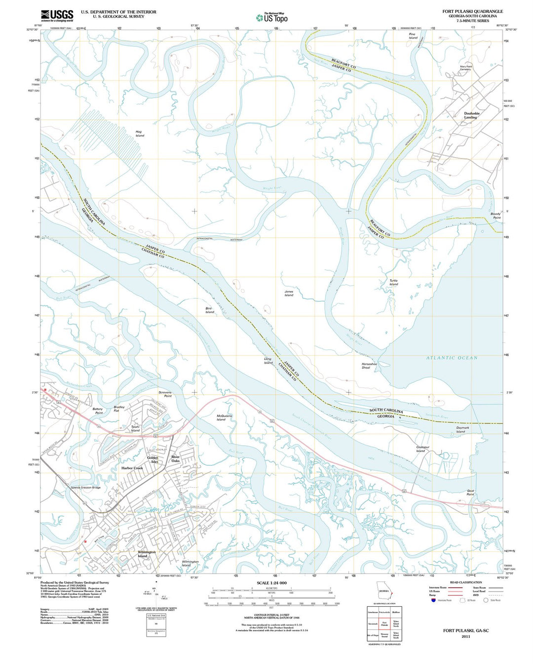 2011 Fort Pulaski, GA - Georgia - USGS Topographic Map