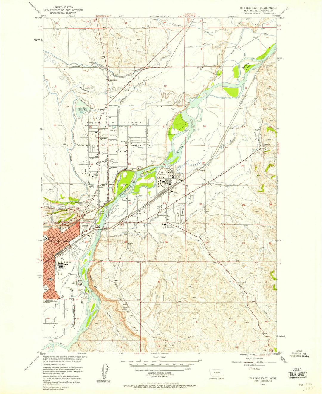 1956 Billings East, MT - Montana - USGS Topographic Map