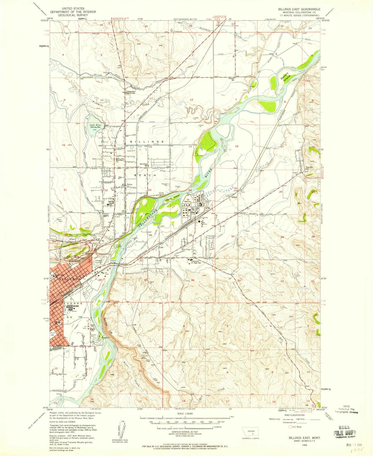 1956 Billings East, MT - Montana - USGS Topographic Map