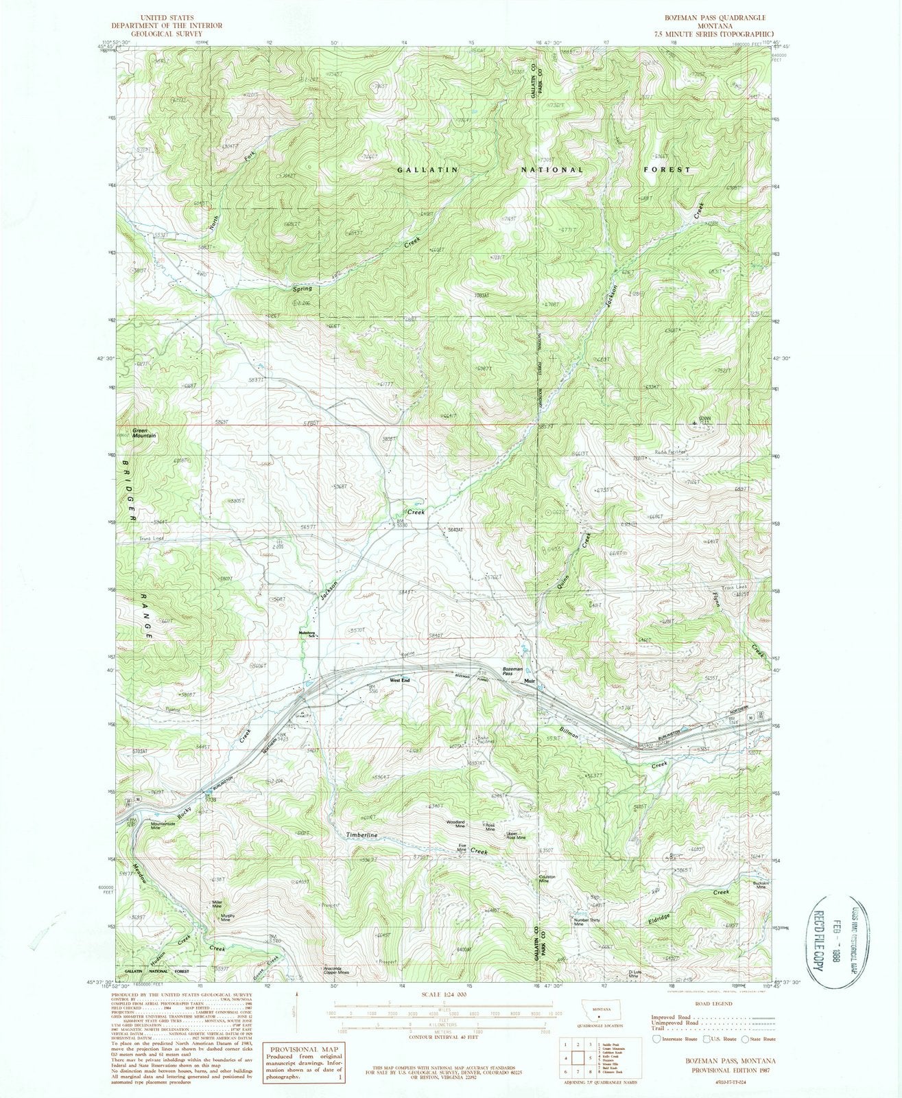 1987 Bozeman Pass, MT - Montana - USGS Topographic Map
