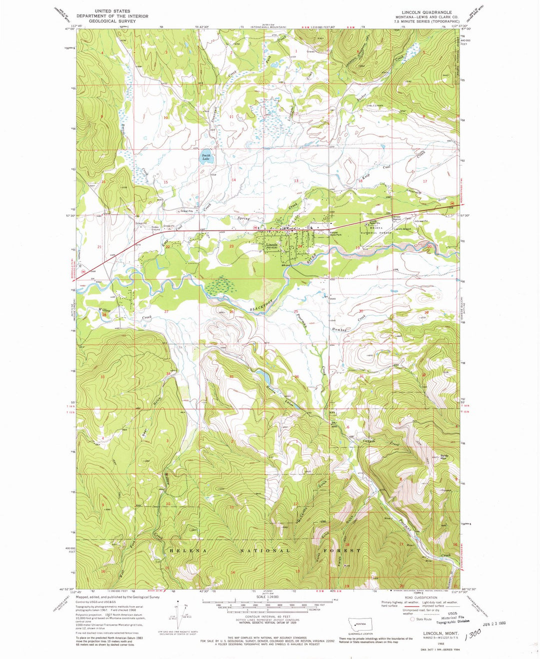 1968 Balance of Lincoln County, MT - Montana - USGS Topographic Map