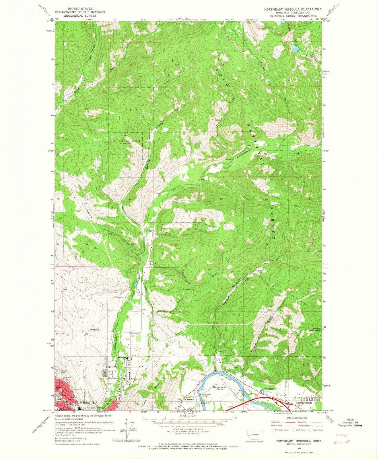 1964 Northeast Missoula, MT - Montana - USGS Topographic Map