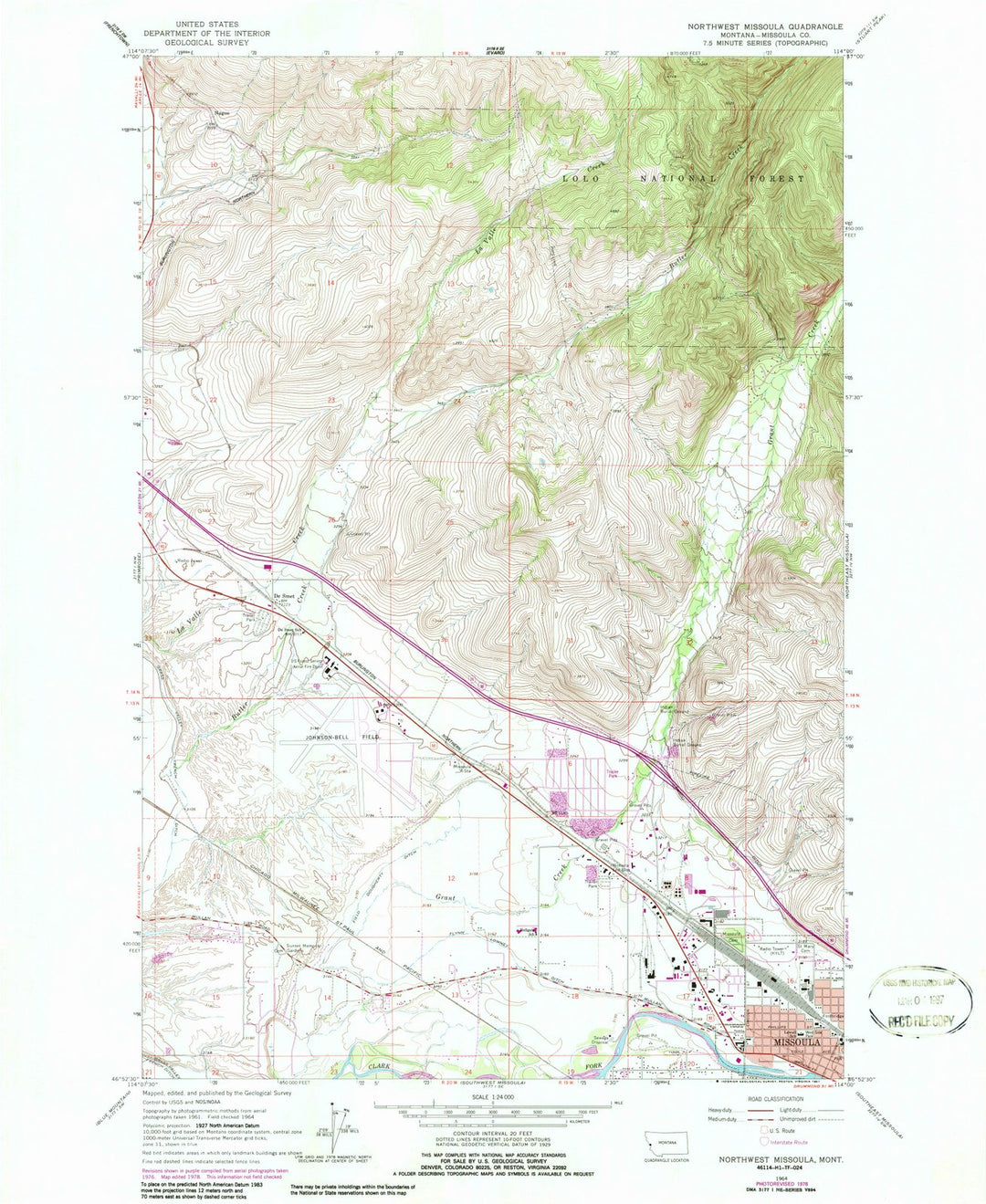 1964 Northwest Missoula, MT - Montana - USGS Topographic Map