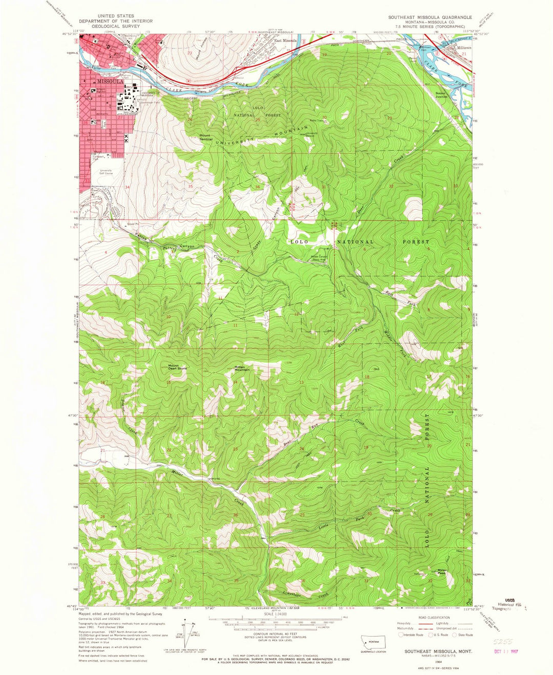 1964 Southeast Missoula, MT - Montana - USGS Topographic Map