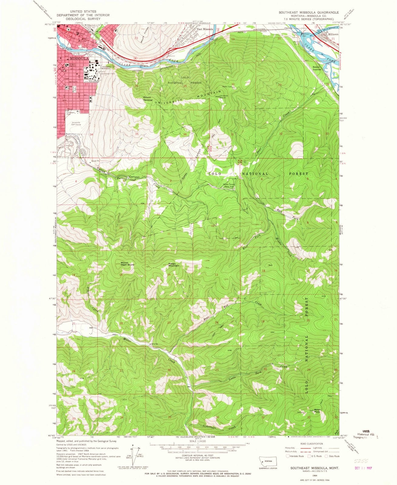 1964 Southeast Missoula, MT - Montana - USGS Topographic Map
