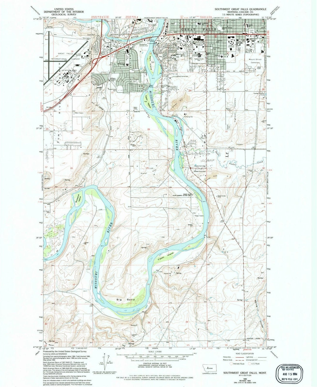 1965 Southwest Great Falls, MT - Montana - USGS Topographic Map