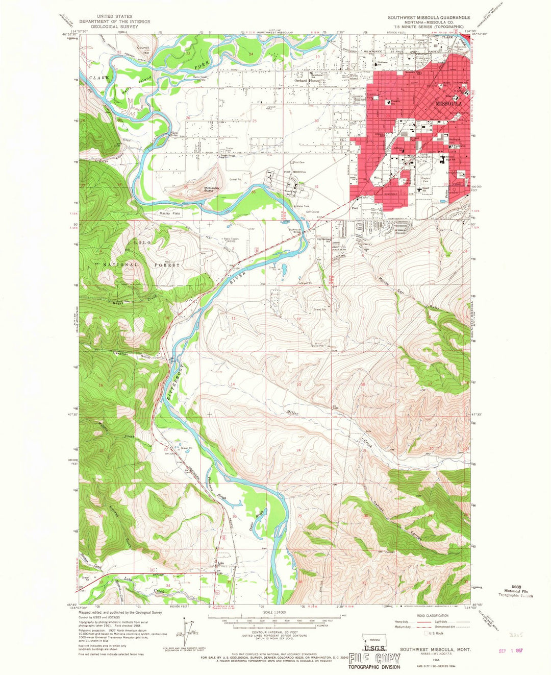 1964 Southwest Missoula, MT - Montana - USGS Topographic Map