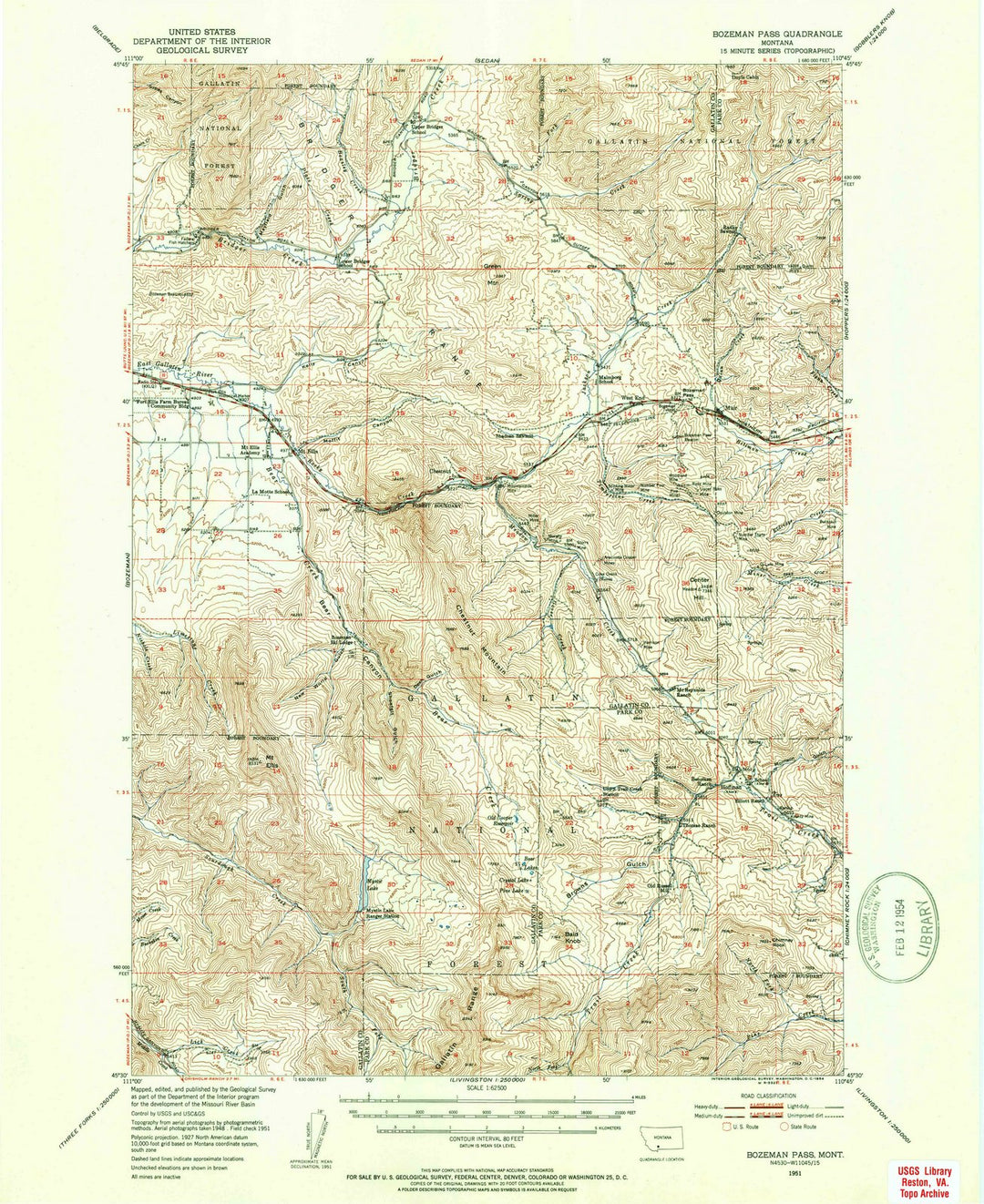 1951 Bozeman Pass, MT - Montana - USGS Topographic Map