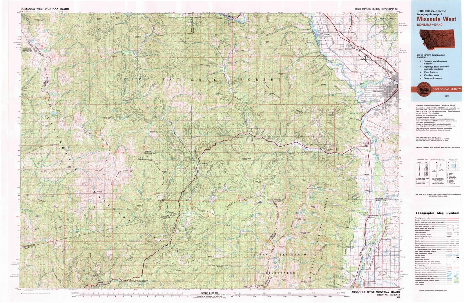 1981 Missoula West, MT - Montana - USGS Topographic Map