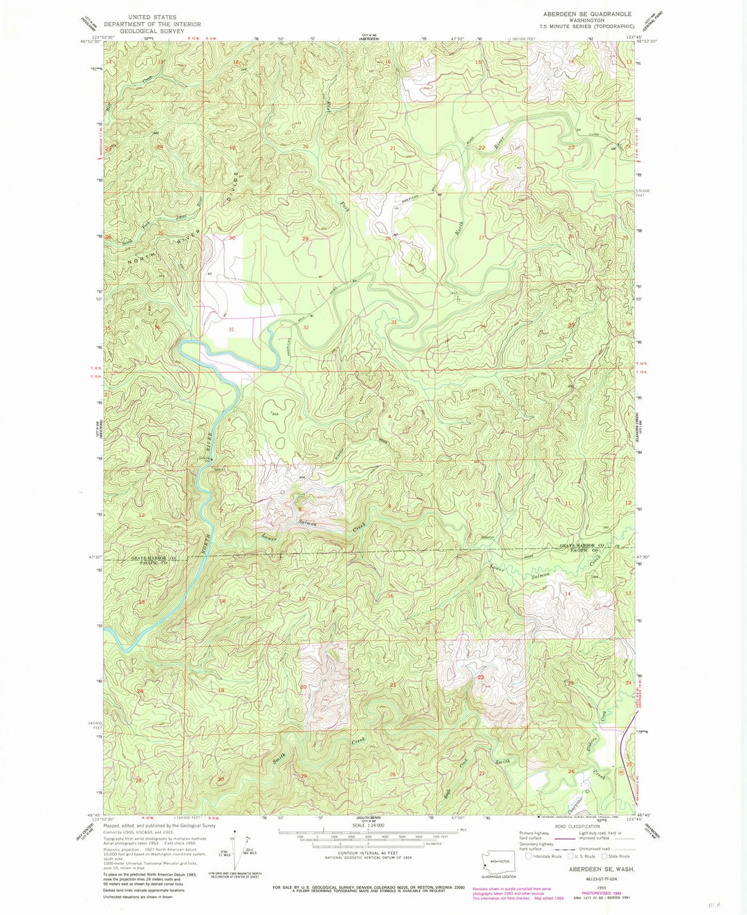 1955 Aberdeen, WA - Washington - USGS Topographic Map