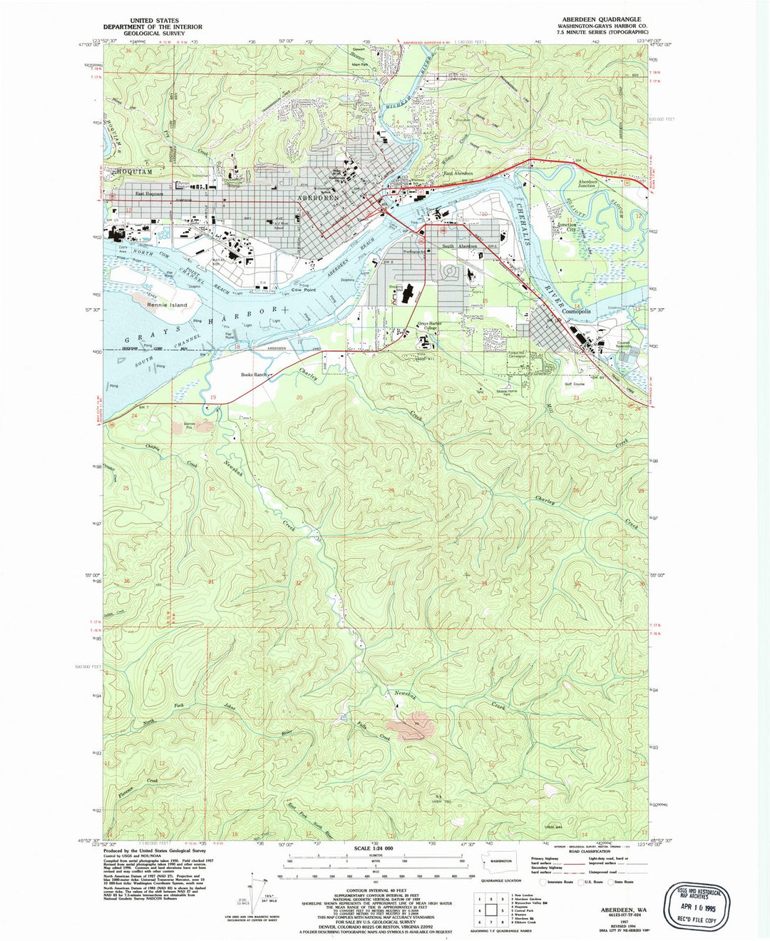 1957 Aberdeen, WA - Washington - USGS Topographic Map