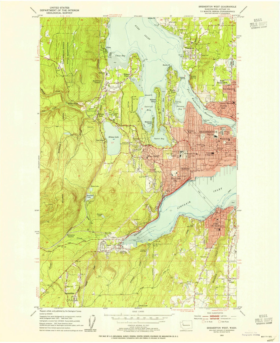 1953 Bremerton West, WA - Washington - USGS Topographic Map