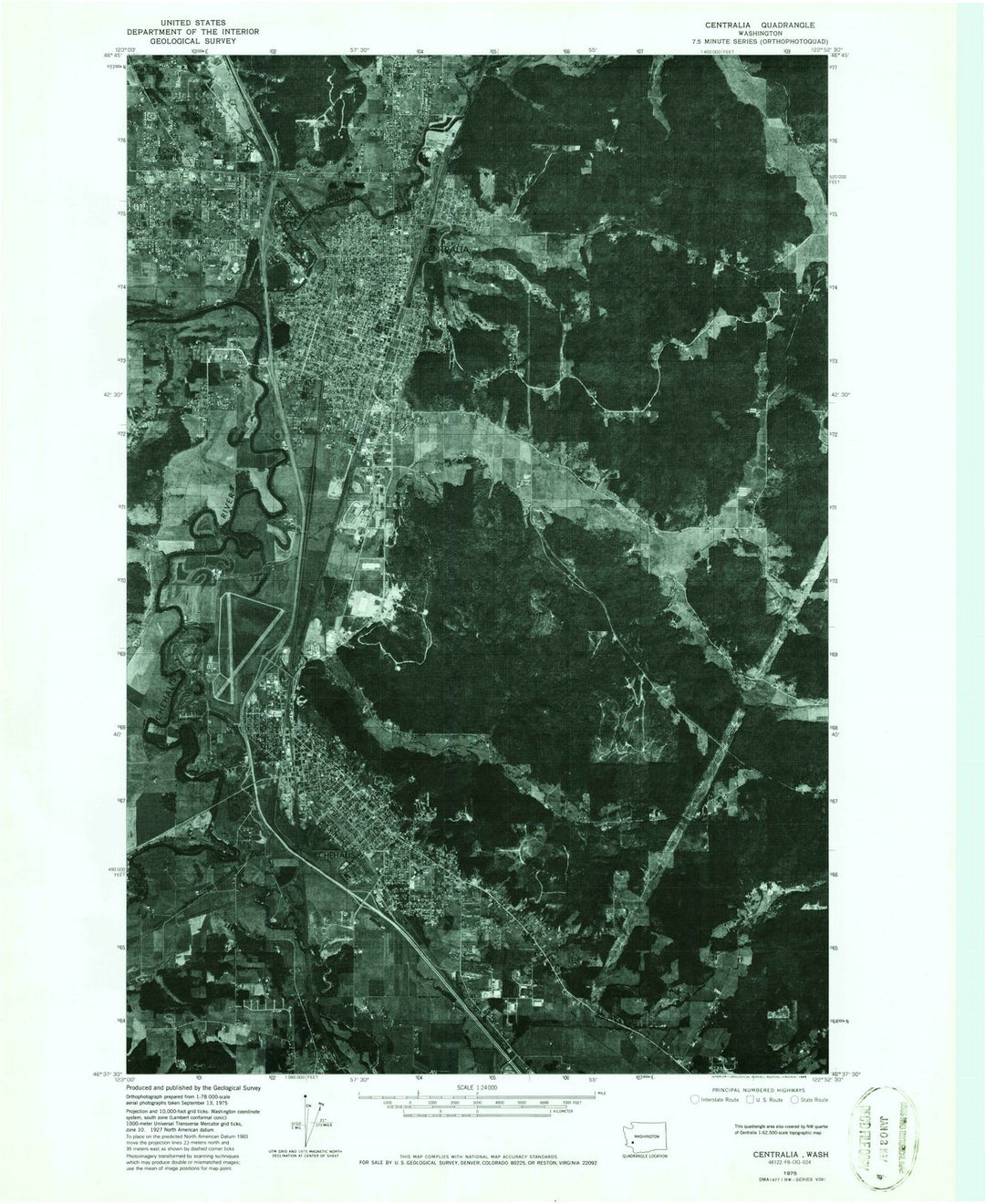 1975 Centralia, WA - Washington - USGS Topographic Map