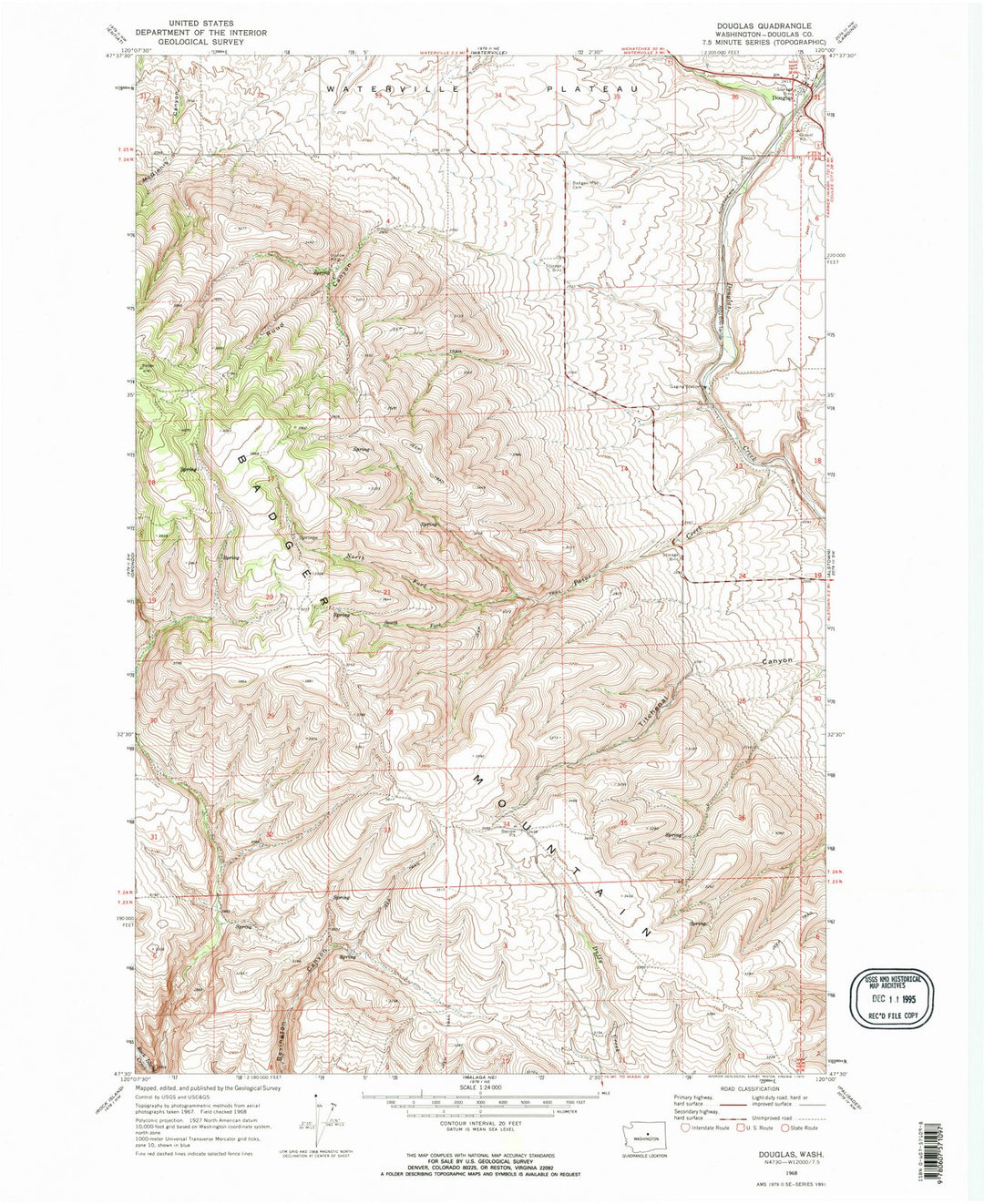1968 Douglas, WA - Washington - USGS Topographic Map
