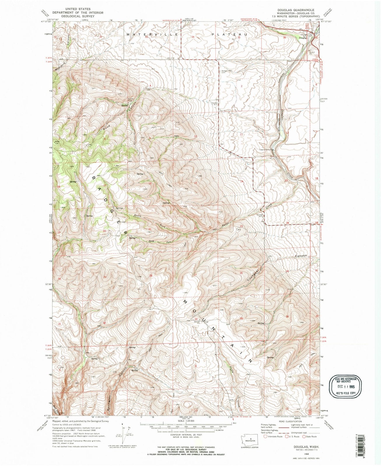 1968 Douglas, WA - Washington - USGS Topographic Map