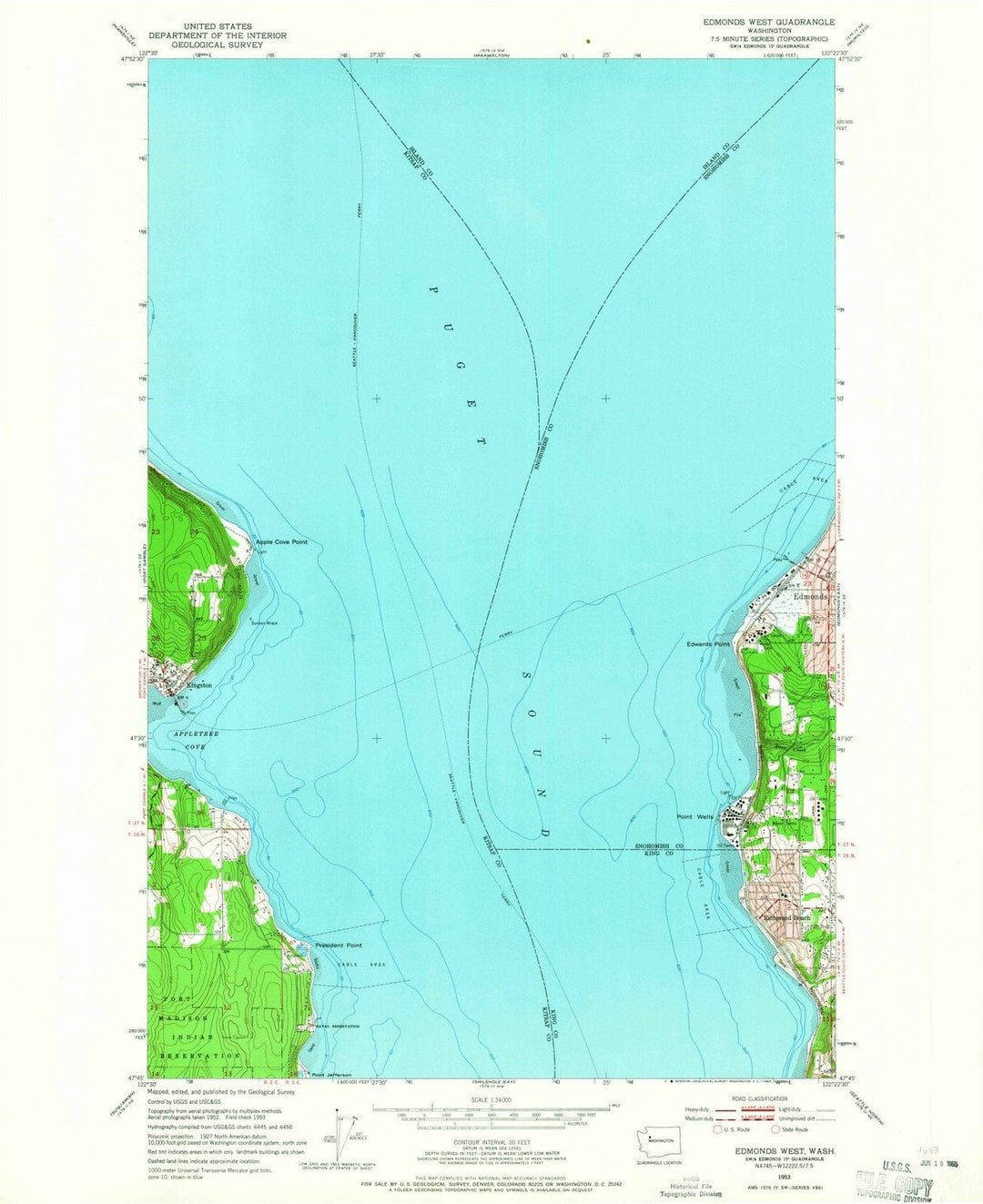 1953 Edmonds West, WA - Washington - USGS Topographic Map