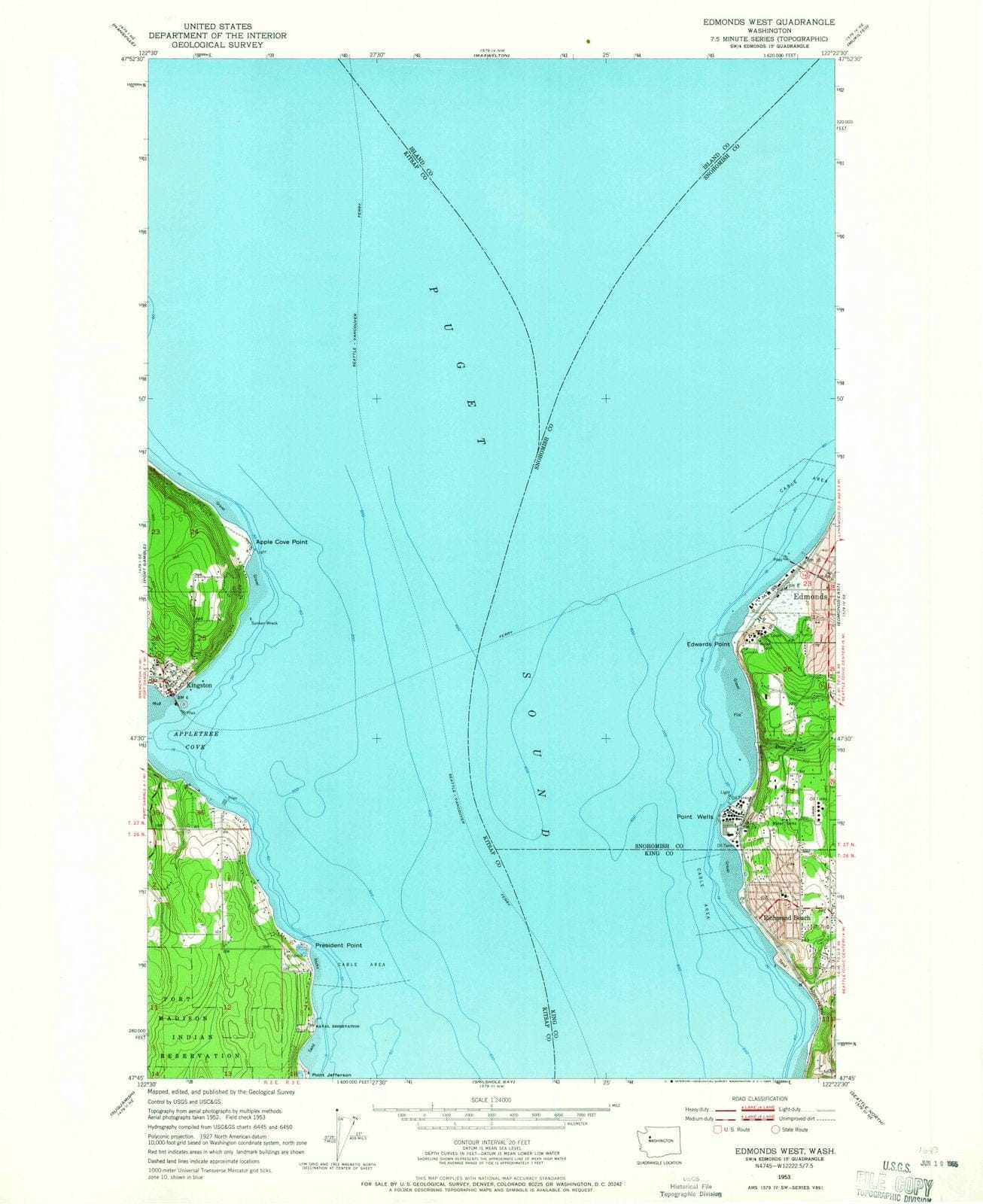 1953 Edmonds West, WA - Washington - USGS Topographic Map