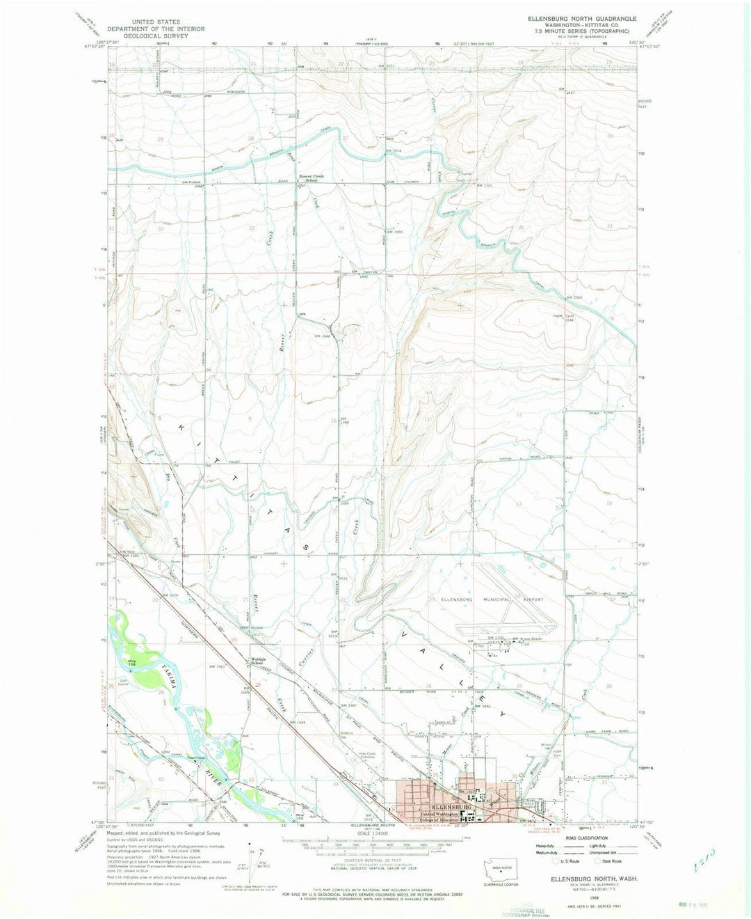 1958 Ellensburg North, WA - Washington - USGS Topographic Map