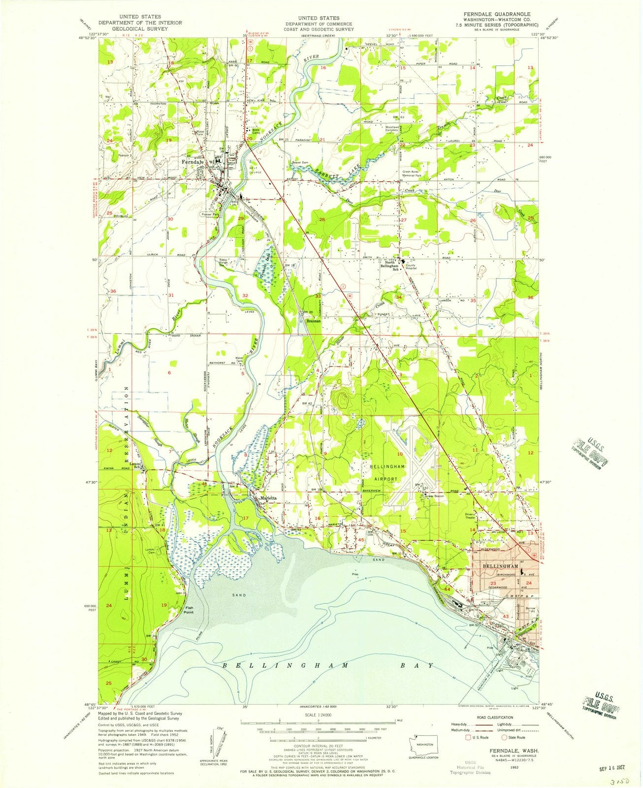 1952 Ferndale, WA - Washington - USGS Topographic Map