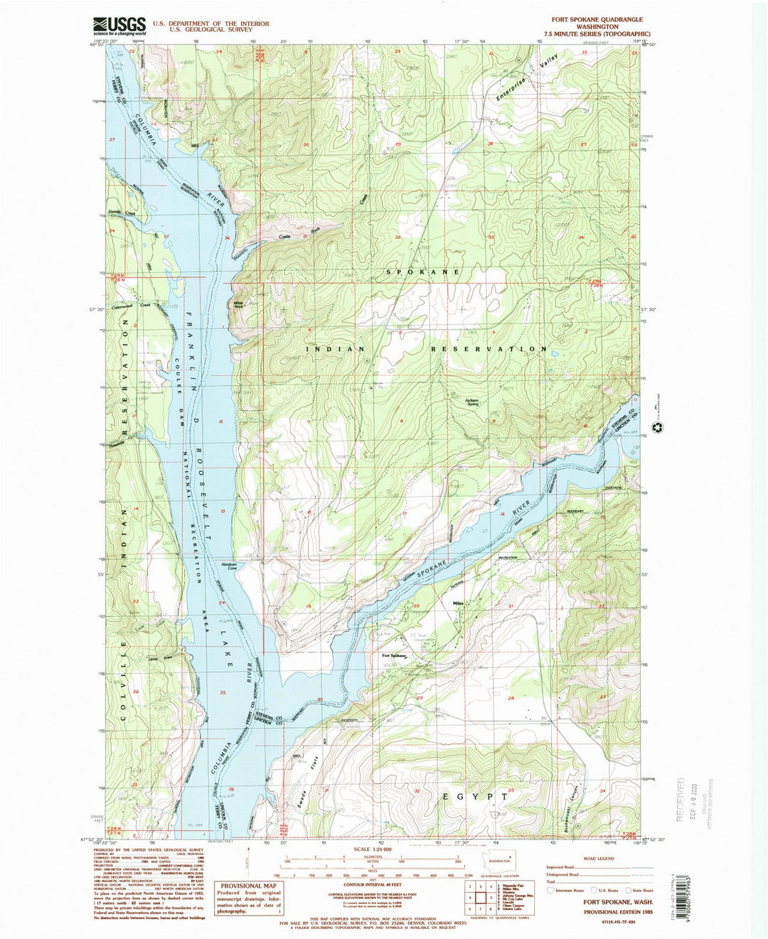 1985 Fort Spokane, WA - Washington - USGS Topographic Map