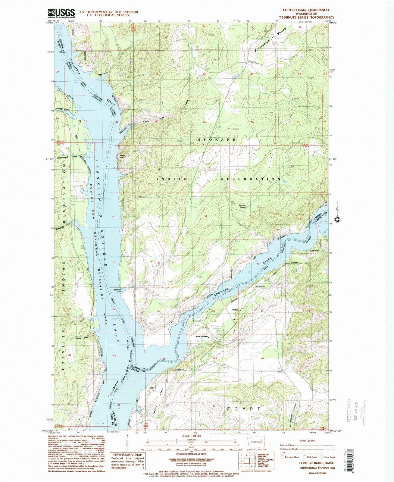 1985 Fort Spokane, WA - Washington - USGS Topographic Map