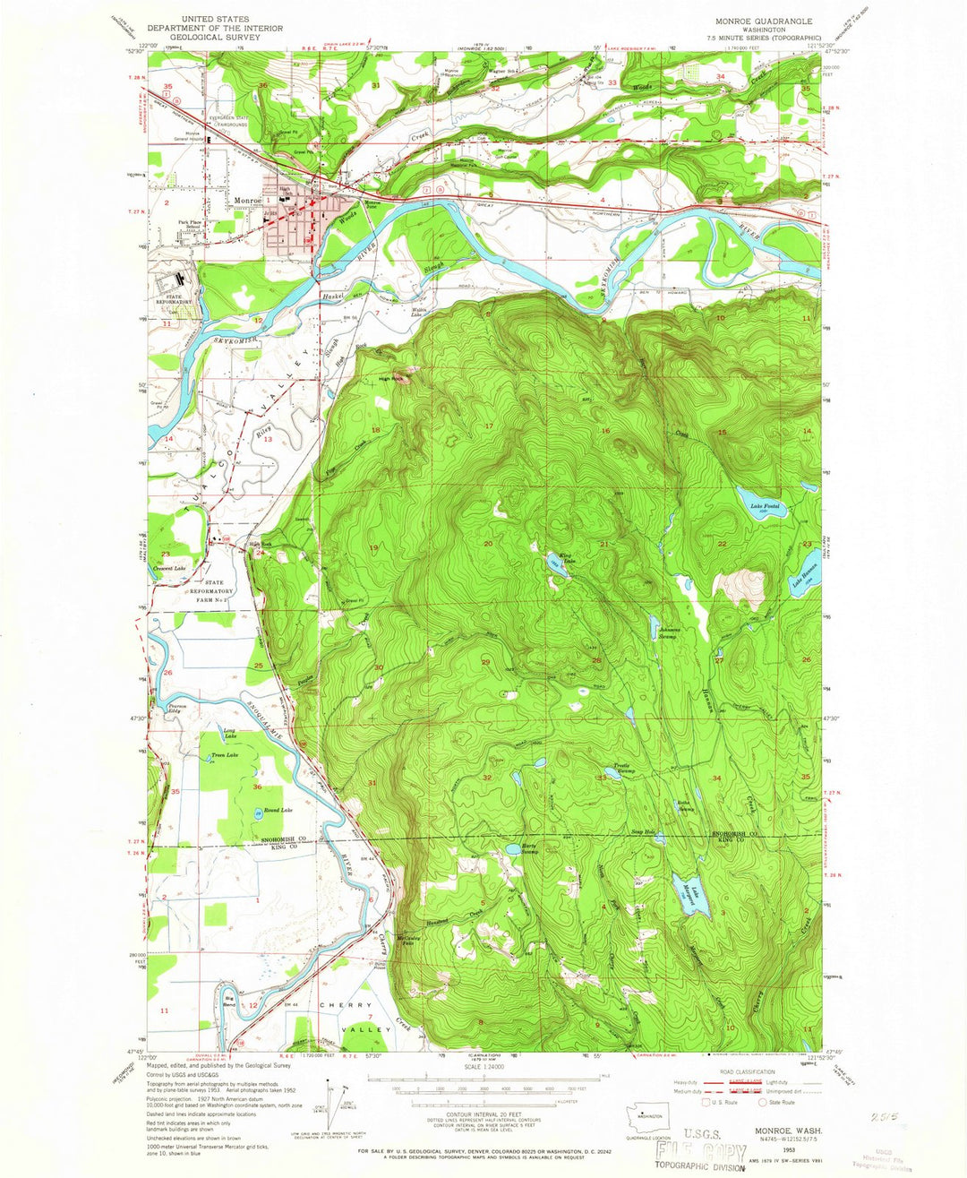 1953 Monroe, WA - Washington - USGS Topographic Map