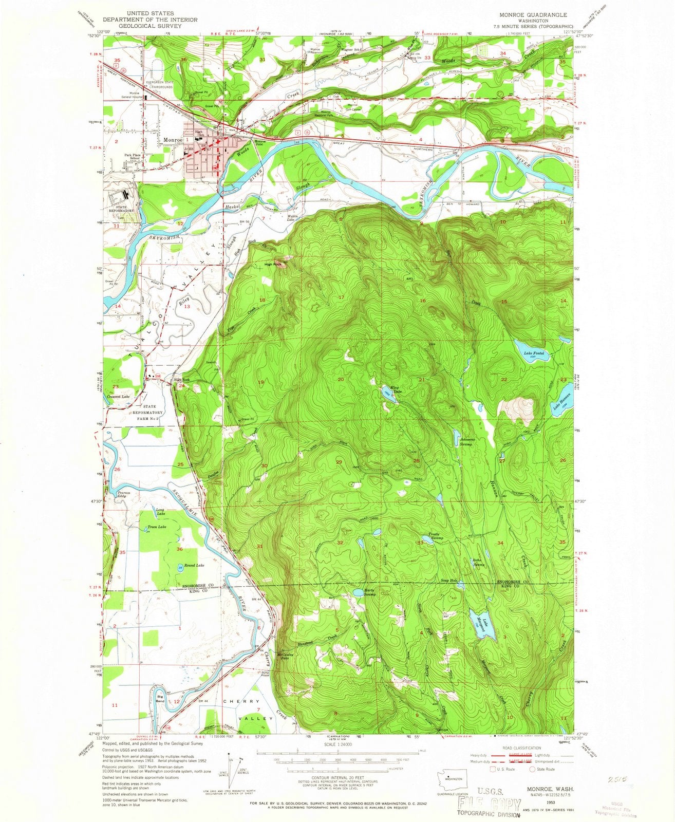 1953 Monroe, WA - Washington - USGS Topographic Map