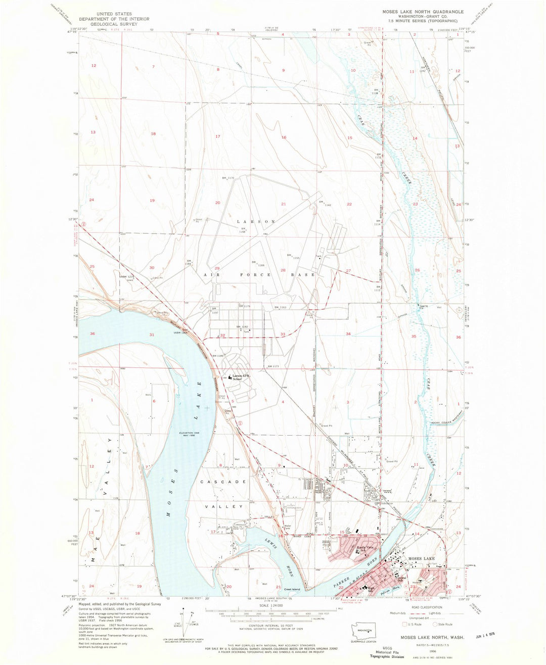 1956 Moses Lake North, WA - Washington - USGS Topographic Map