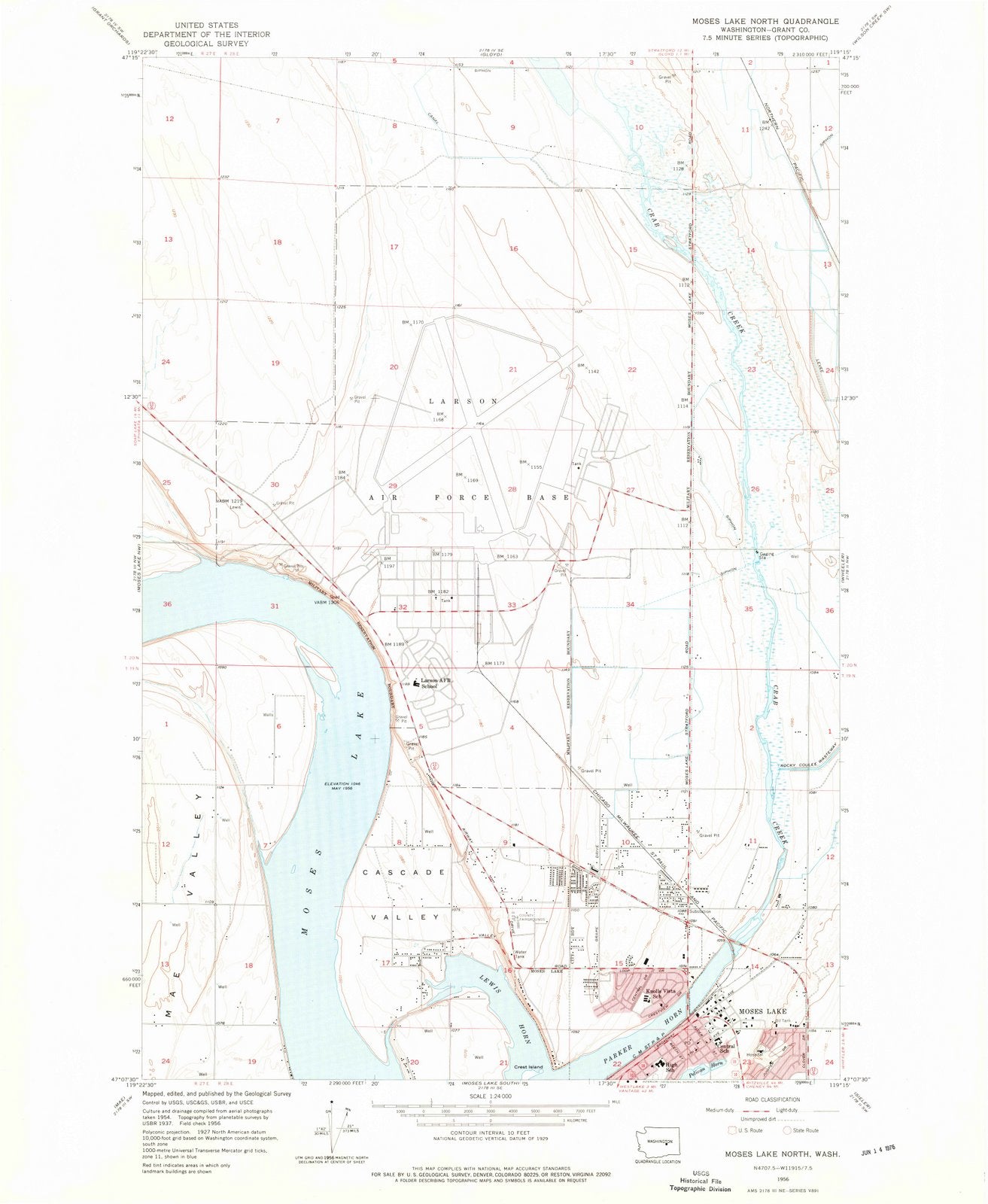 1956 Moses Lake North, WA - Washington - USGS Topographic Map