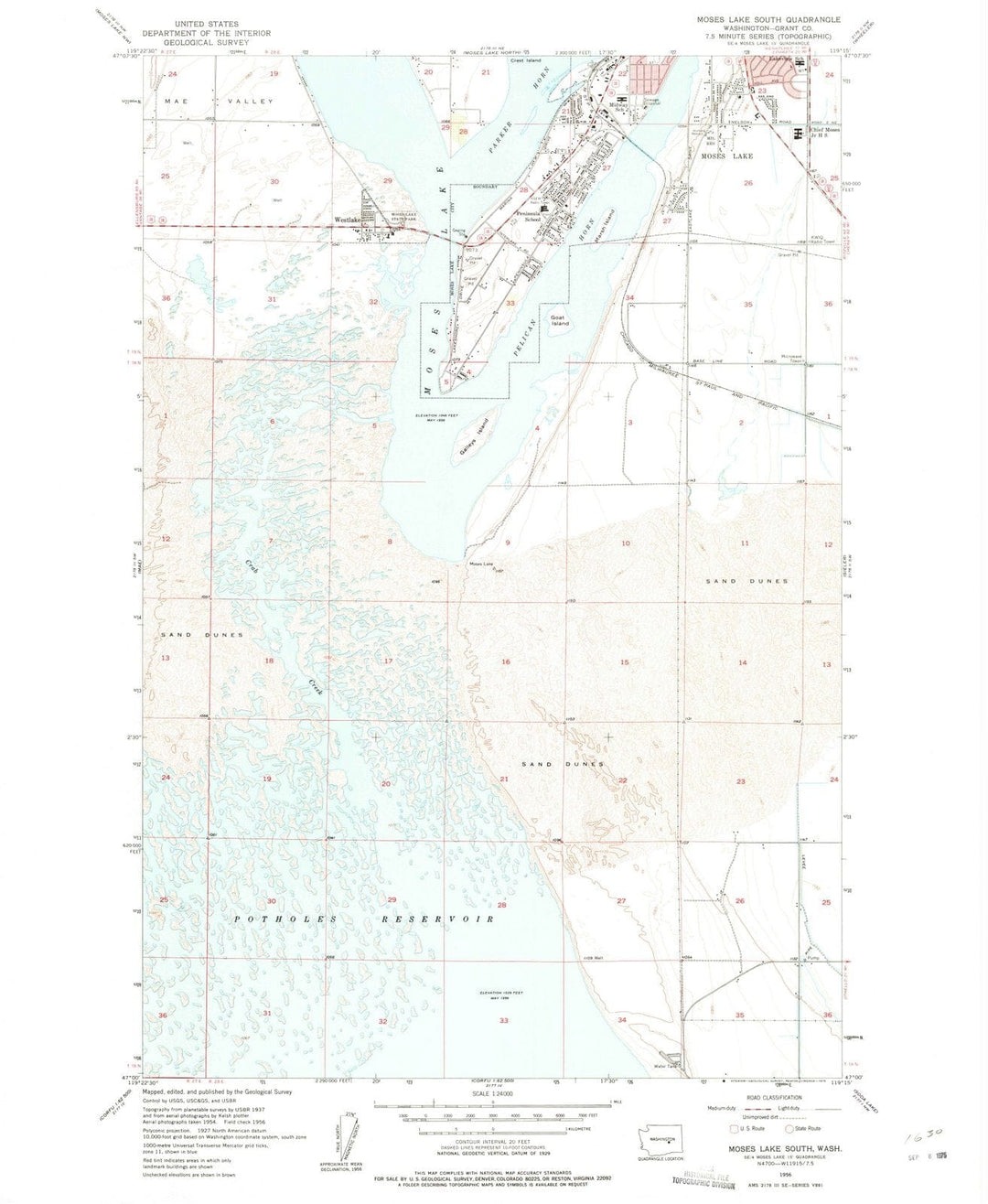 1956 Moses Lake South, WA - Washington - USGS Topographic Map