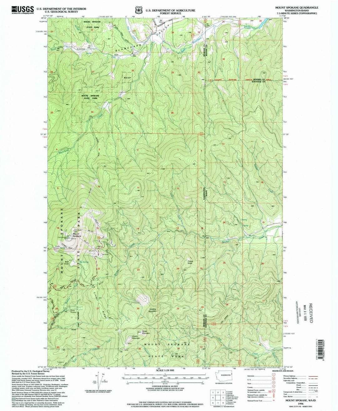 1996 Mount Spokane, WA - Washington - USGS Topographic Map
