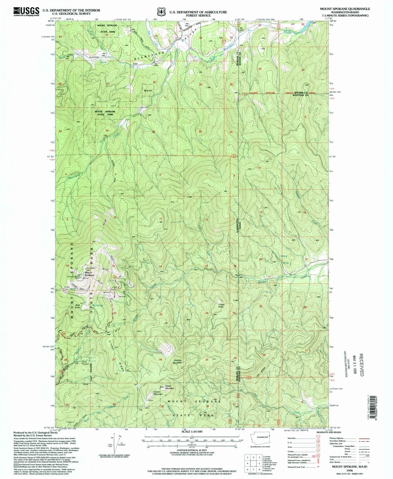 1996 Mount Spokane, WA - Washington - USGS Topographic Map