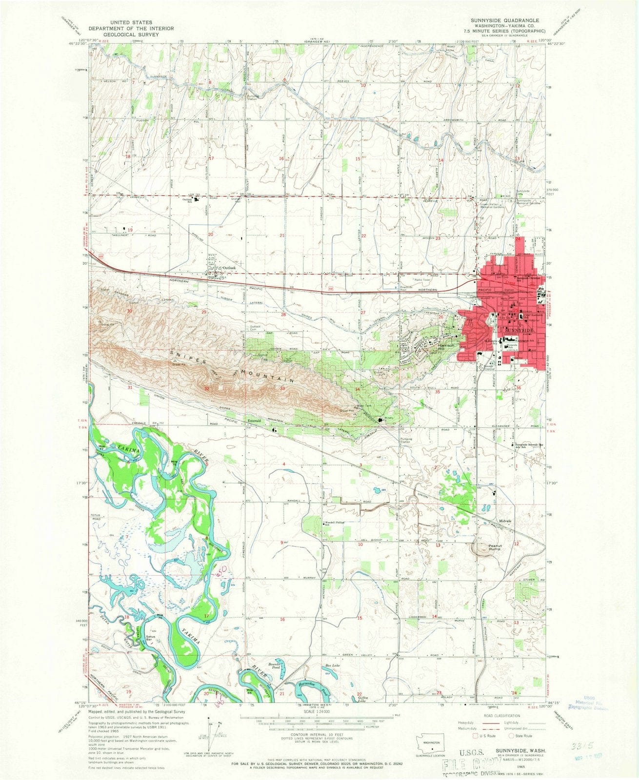 1965 Sunnyside, WA - Washington - USGS Topographic Map