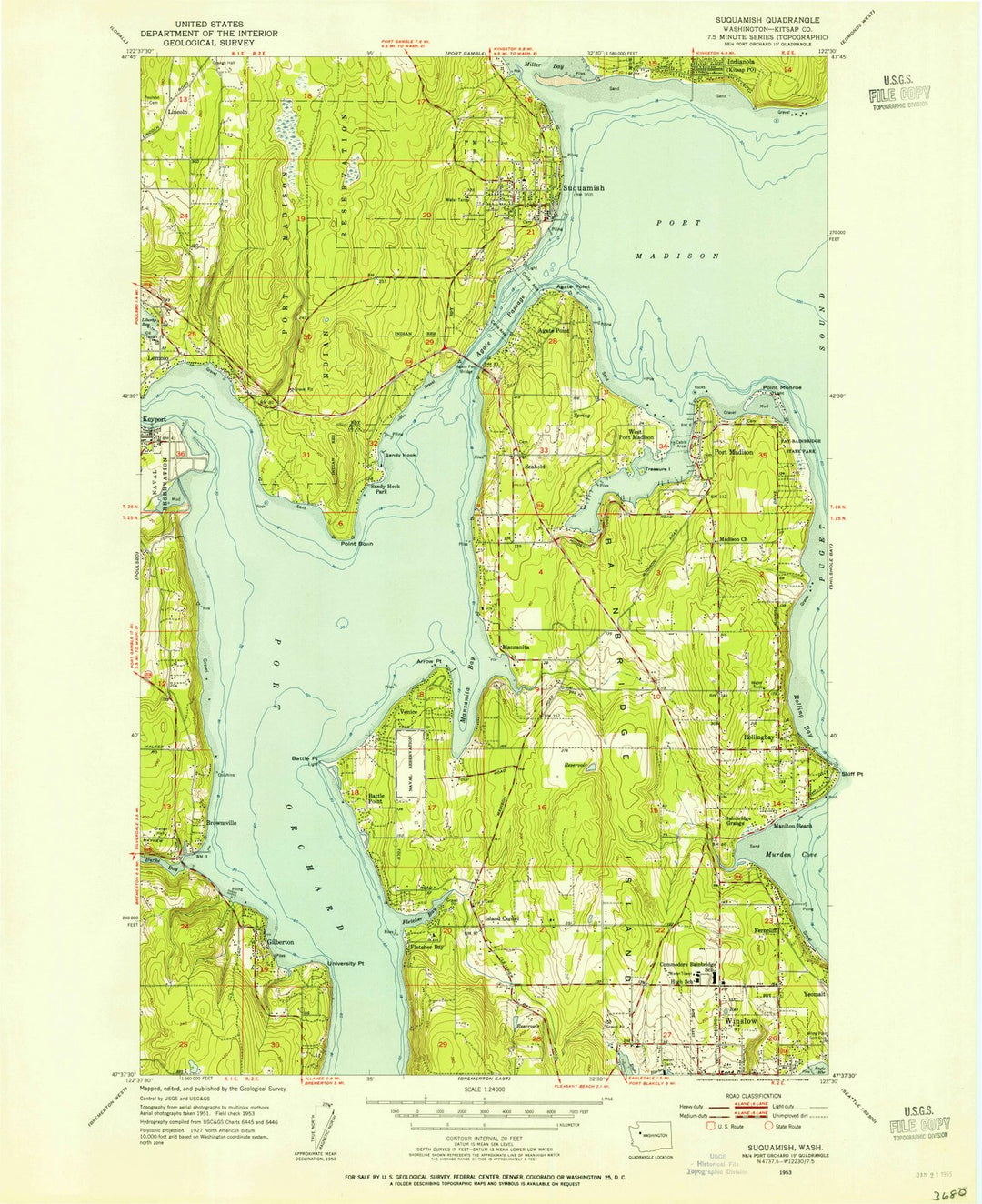 1953 Suquamish, WA - Washington - USGS Topographic Map