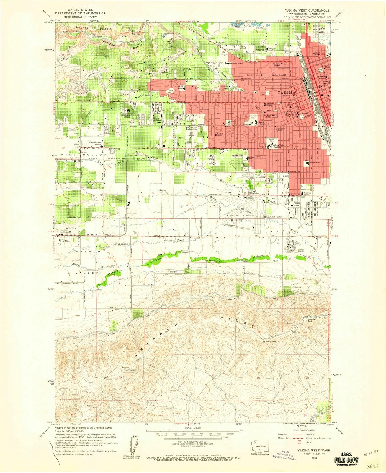 1958 Yakima West, WA - Washington - USGS Topographic Map