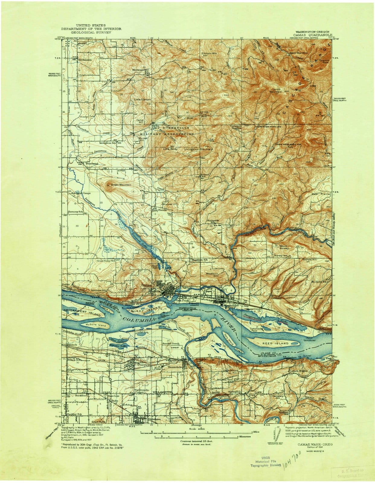 1941 Camas, WA - Washington - USGS Topographic Map