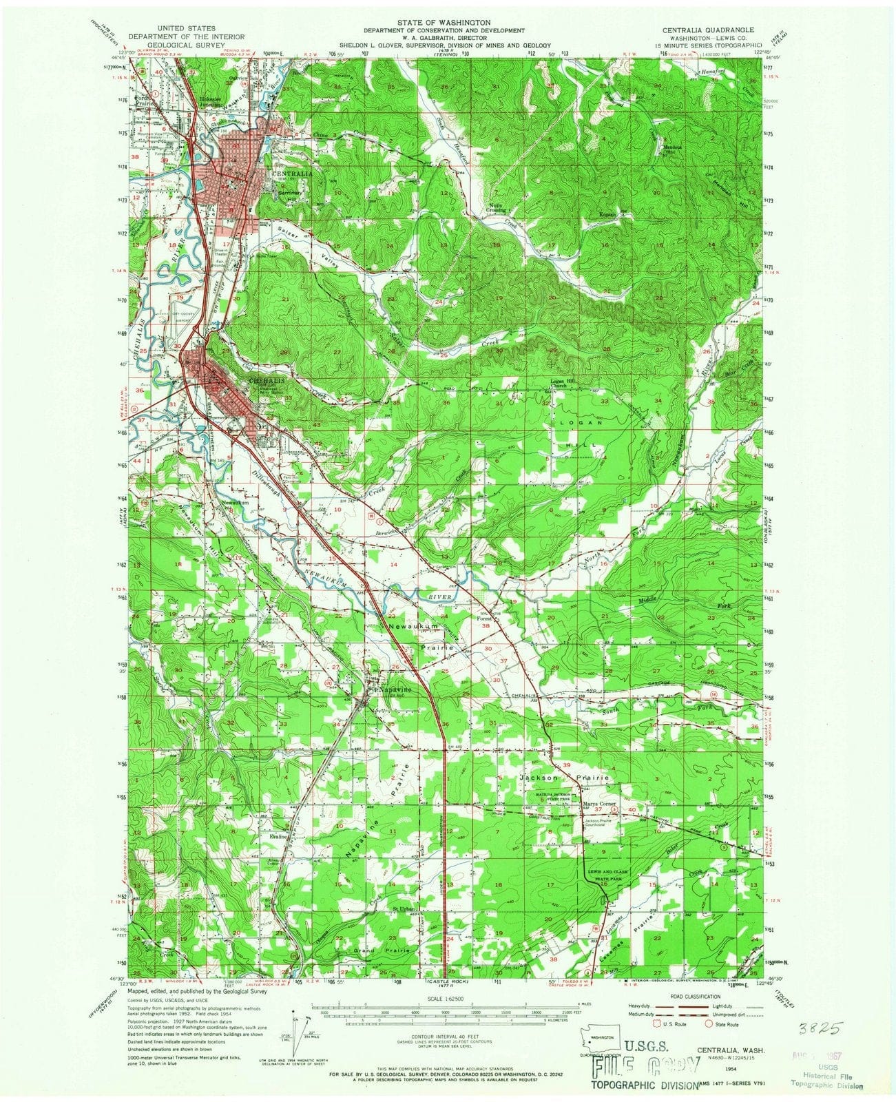 1954 Centralia, WA - Washington - USGS Topographic Map