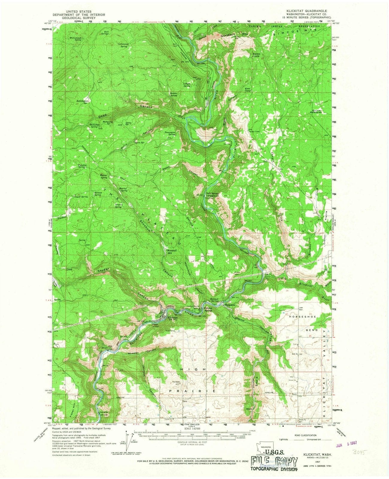 1957 Balance of Klickitat County, WA - Washington - USGS Topographic Map