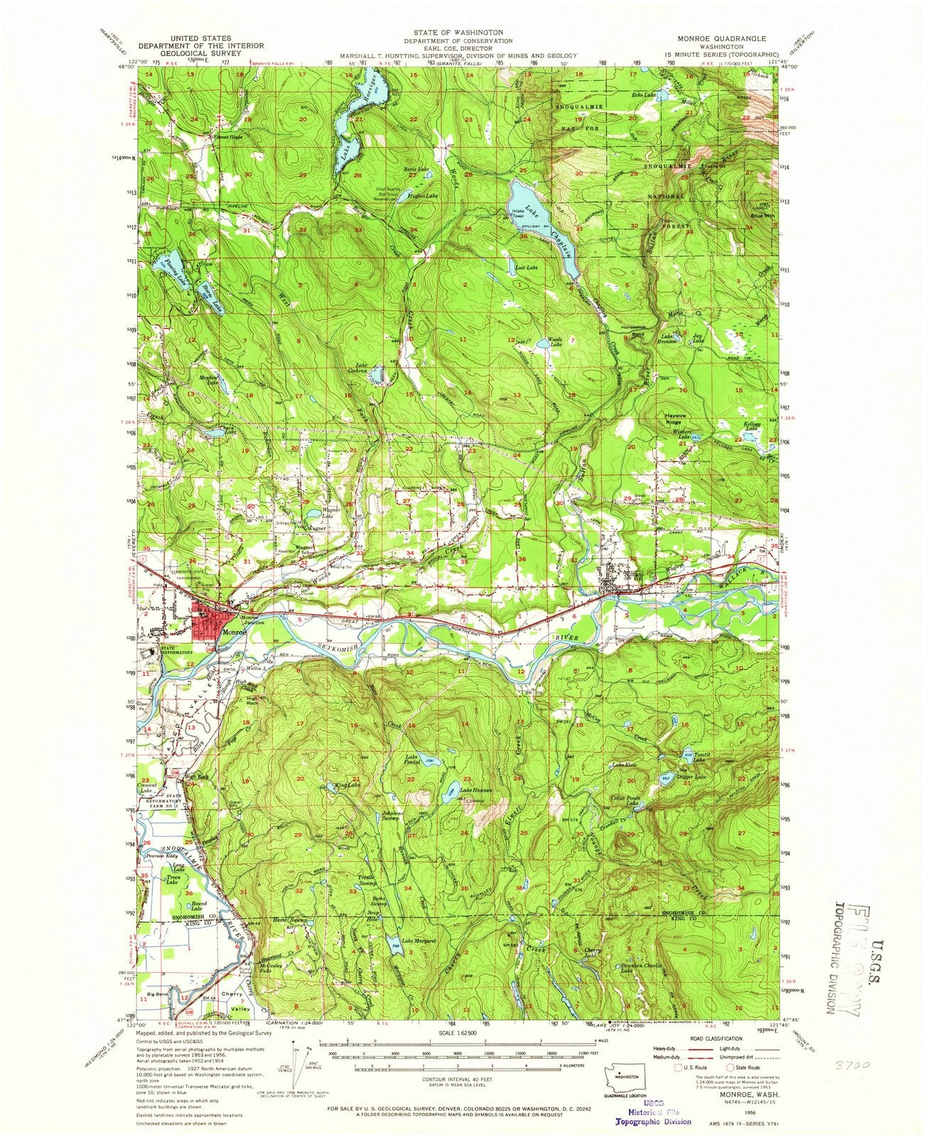 1956 Monroe, WA - Washington - USGS Topographic Map