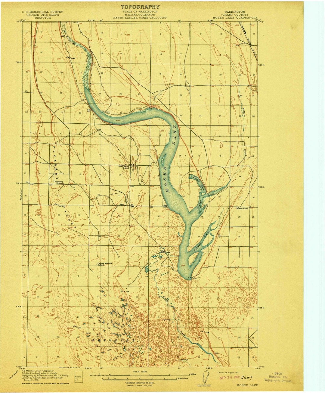 1912 Moses Lake, WA - Washington - USGS Topographic Map