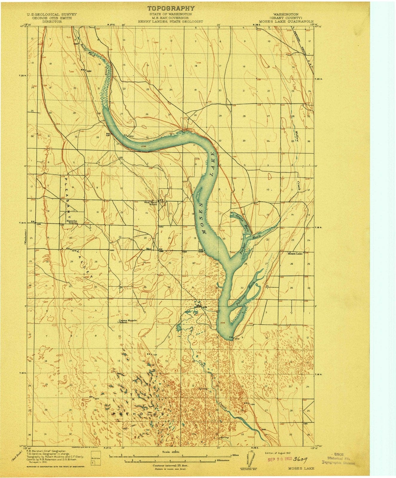 1912 Moses Lake, WA - Washington - USGS Topographic Map