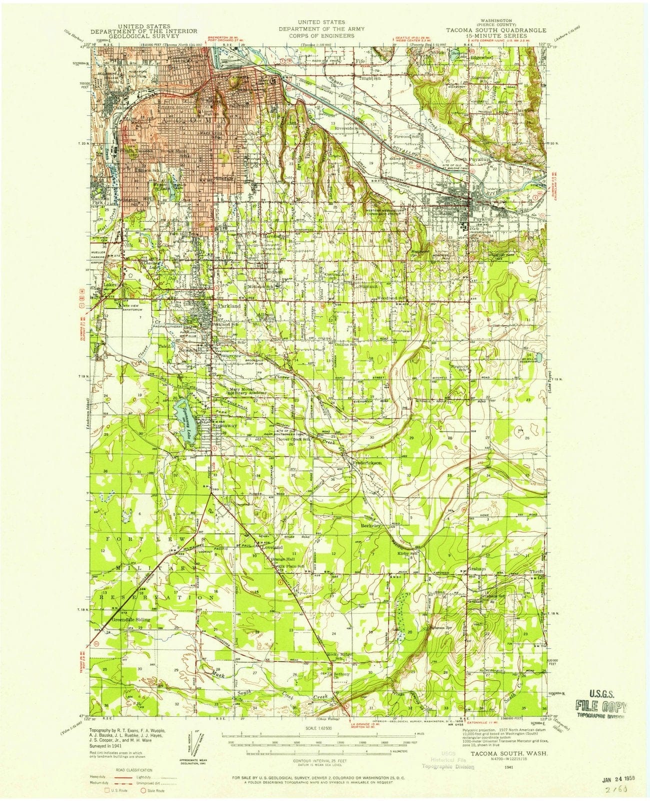 1941 Tacoma South, WA - Washington - USGS Topographic Map