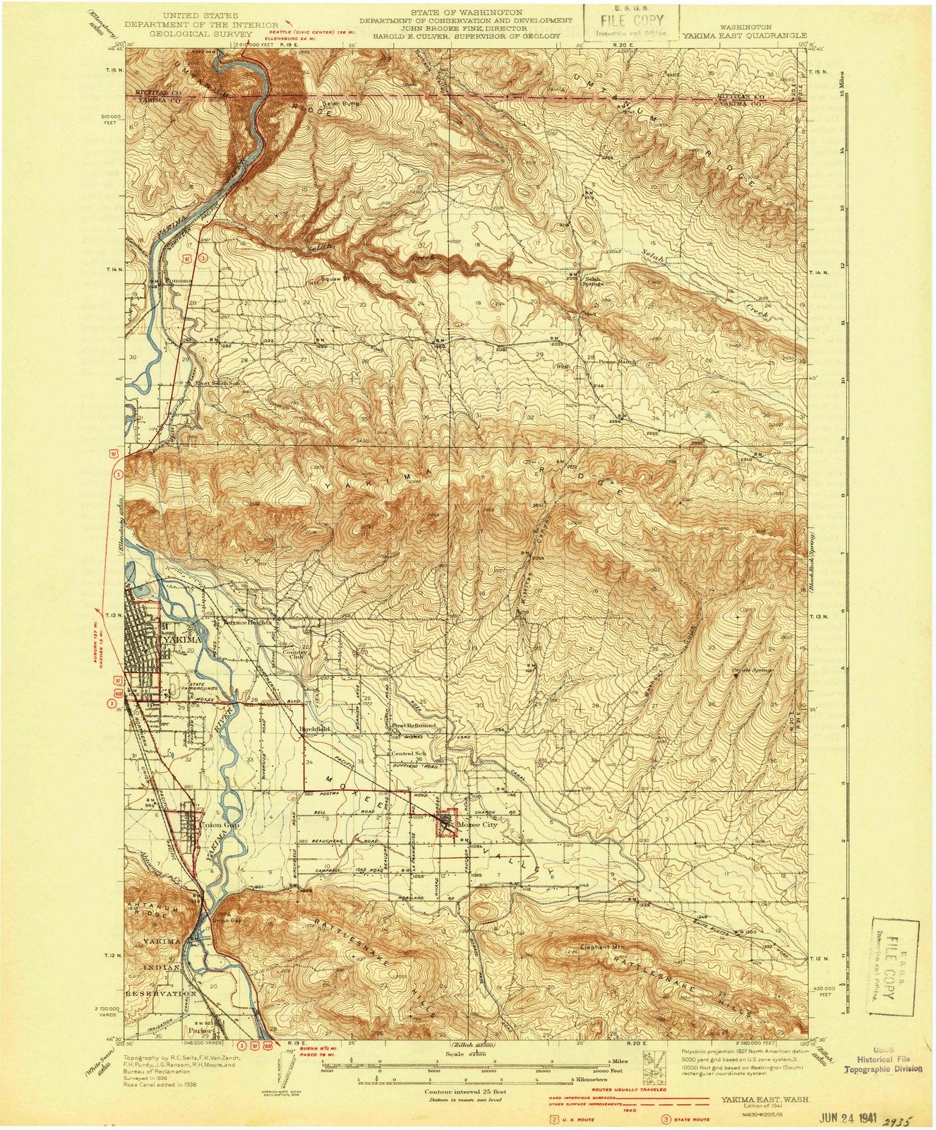 1941 Yakima East, WA - Washington - USGS Topographic Map