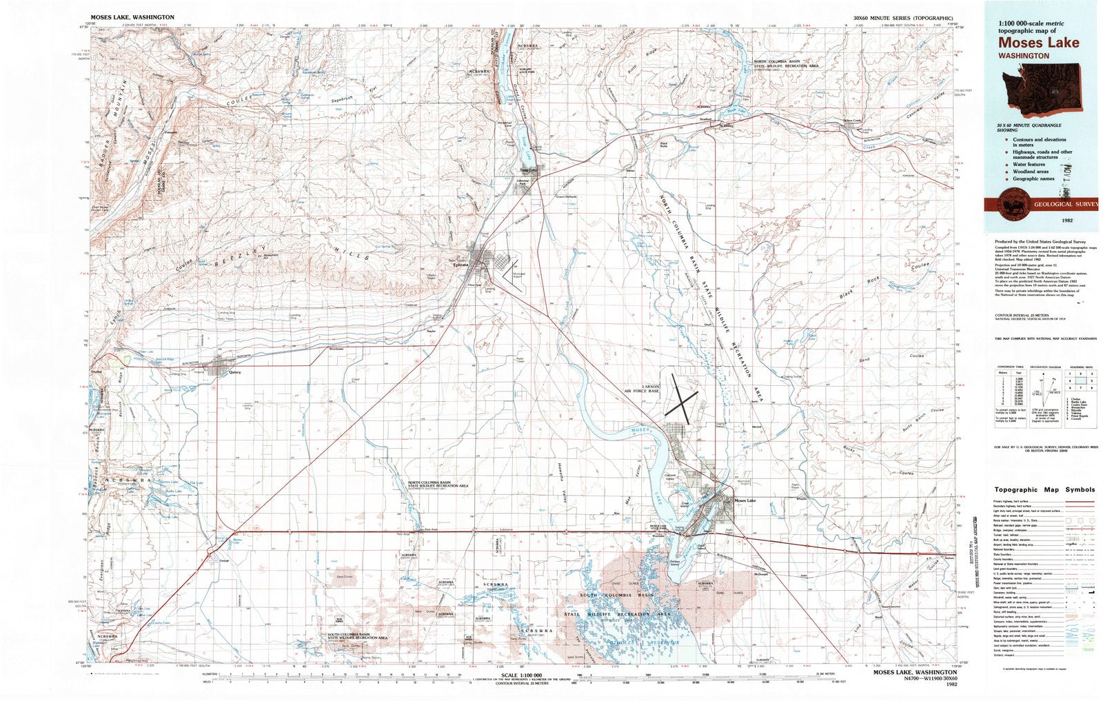 1982 Moses Lake, WA - Washington - USGS Topographic Map