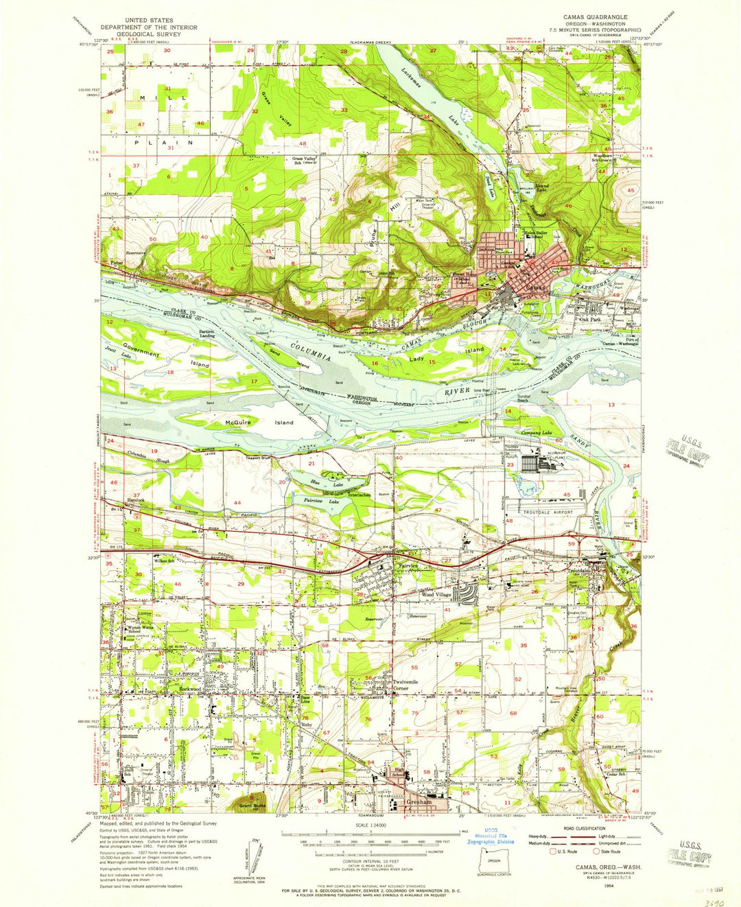 1954 Camas, WA - Washington - USGS Topographic Map