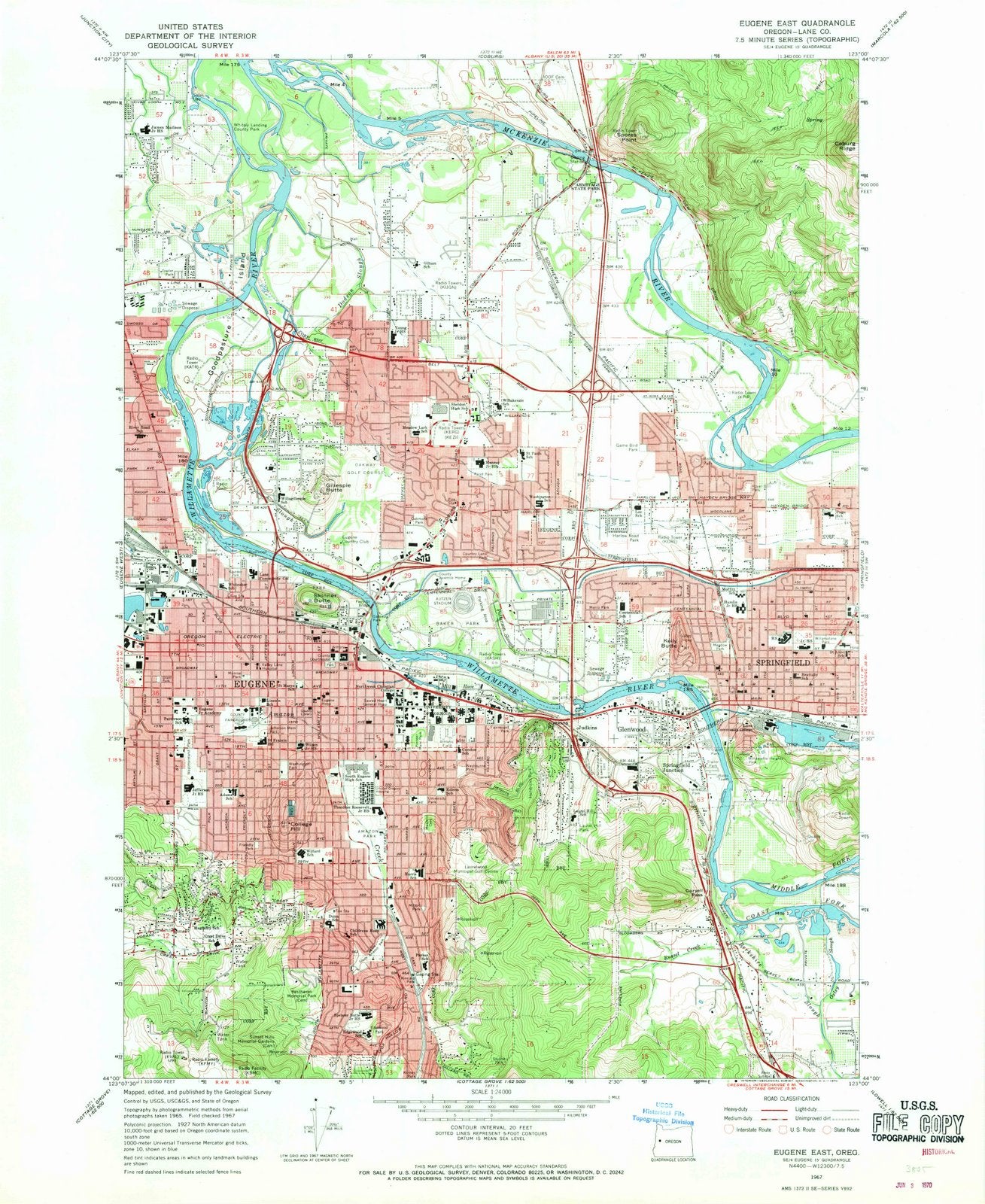 1967 Eugene East, OR - Oregon - USGS Topographic Map