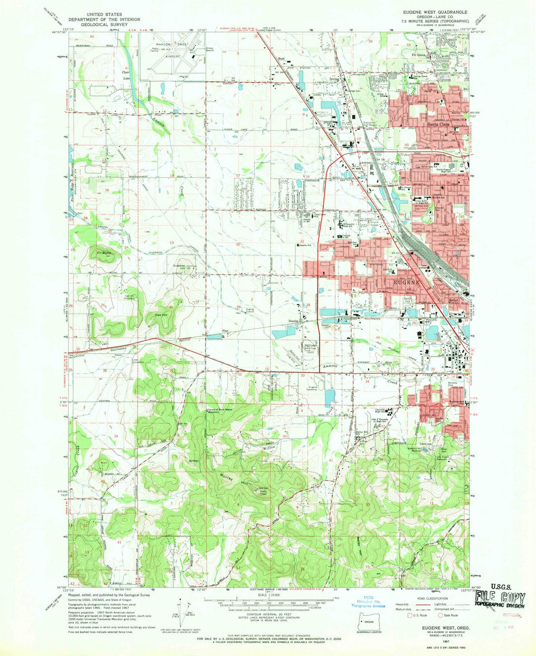 1967 Eugene West, OR - Oregon - USGS Topographic Map