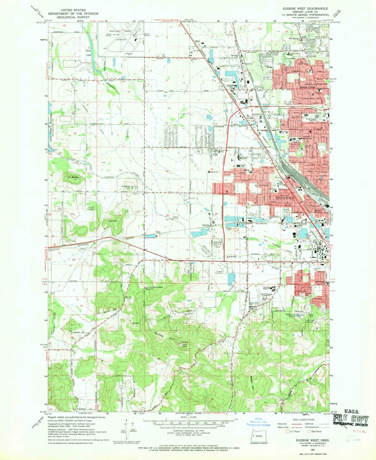 1967 Eugene West, OR - Oregon - USGS Topographic Map