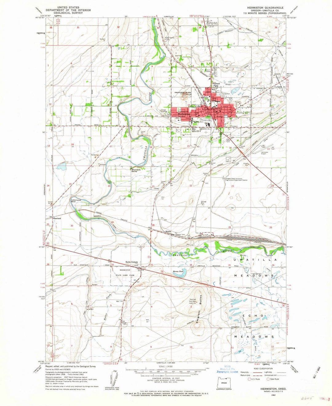 1962 Hermiston, OR - Oregon - USGS Topographic Map